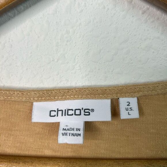 Chico’s Yellow Embroidered 100% Linen Short Sleeve Top Womens Size 2 (US Large) - Picture 8 of 15